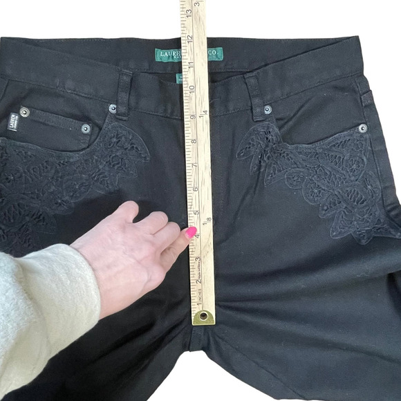Ralph Lauren Jeans Co Women 8 Petite Y2K Black Mid Rise Flare Bootcut Jeans Lace - Picture 12 of 13